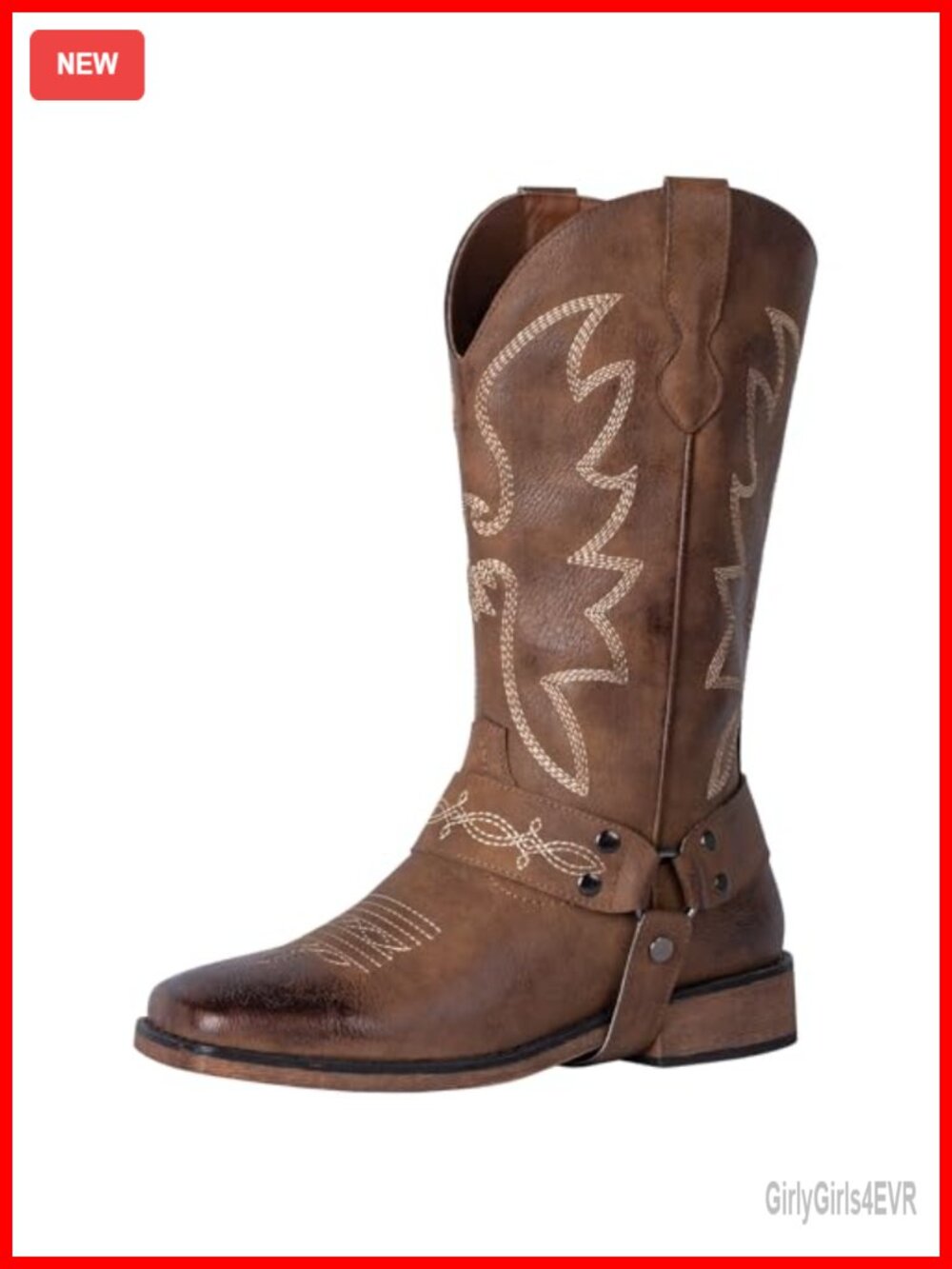 Womens Square Toe Western Cowboy Boots Wide Calf Faux Leather Mid-Calf